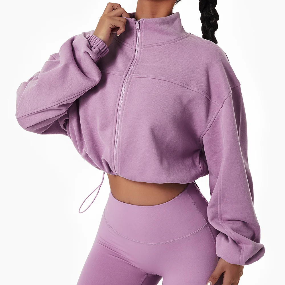 Outdoor Sports Yoga Training Stand Collar Drawstring Sweatshirt Jacket Women