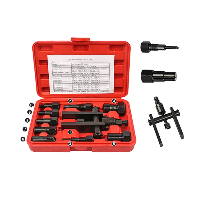 10pcs Practical Bearing Puller Motorcycle Bearing Removal Tool Puller with Box Motorcycle Internal Bearing Puller Kits