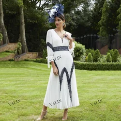 YALIN-vestidos de gasa con cuello en V para madre de la novia, traje elegante de encaje para ceremonia de boda, verano, nueva oferta