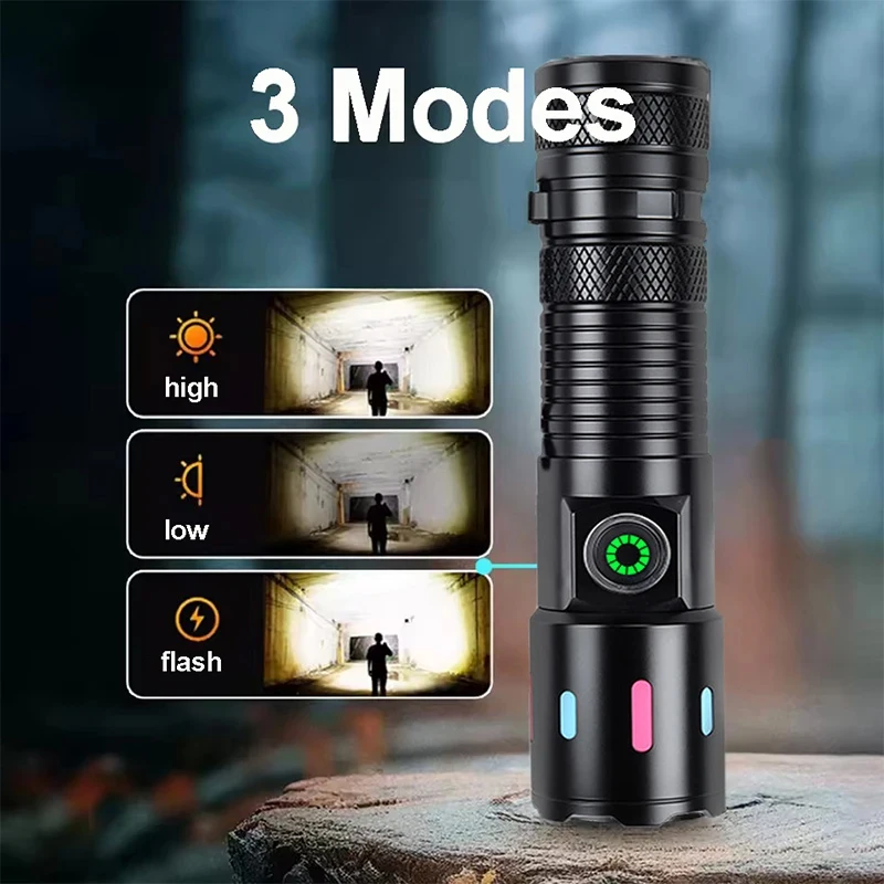 1~10 Pack LED Camping Flashlight Type-C Rechargeable Zoomable Mini Torch with Pen Clip Waterproof 3modes Portable Handheld Light