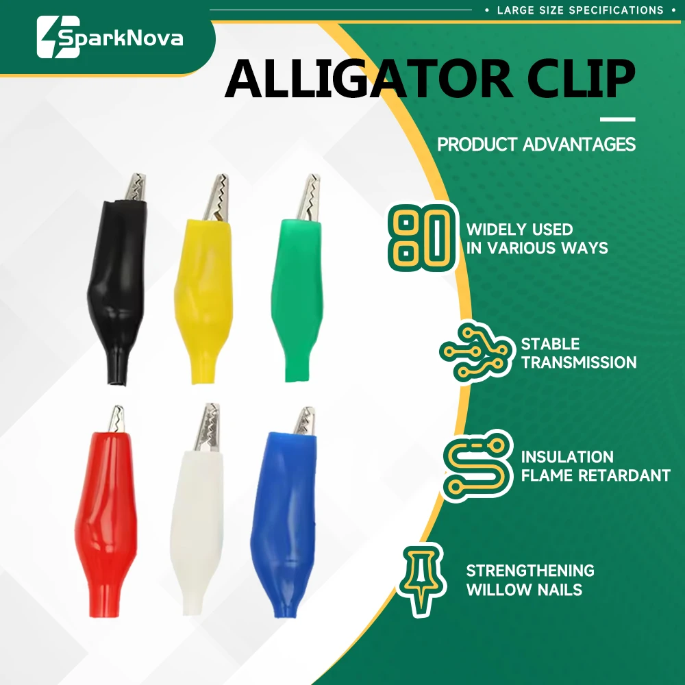 45MM Plastic Coated Alligator Clips Test Probe Crocodile Clips for Electrical Testing in Black Red Blue Yellow Green White