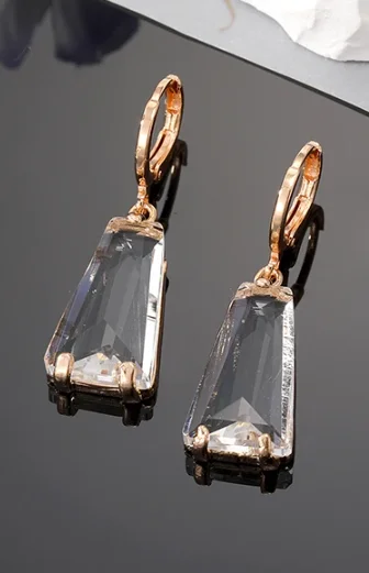 Shiny Crystal Trapezoid Geometric Hoop Earrings For Women Gift Vintage Transparent Simple Metal Circle Earrings Wedding Jewelry