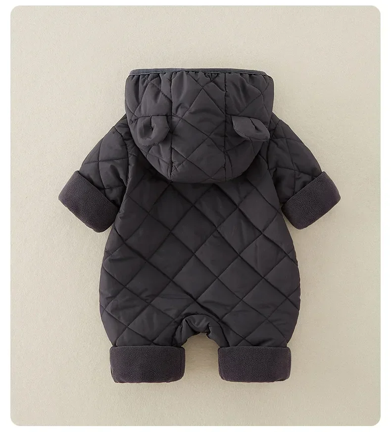 0-3Y الرضع صبي الفتيات سميكة ارتداءها 2025 الوليد الطفل مبطن رومبير الكرتون الدب مقنعين نيسيي الدافئة الشتاء الخريف بذلة #4