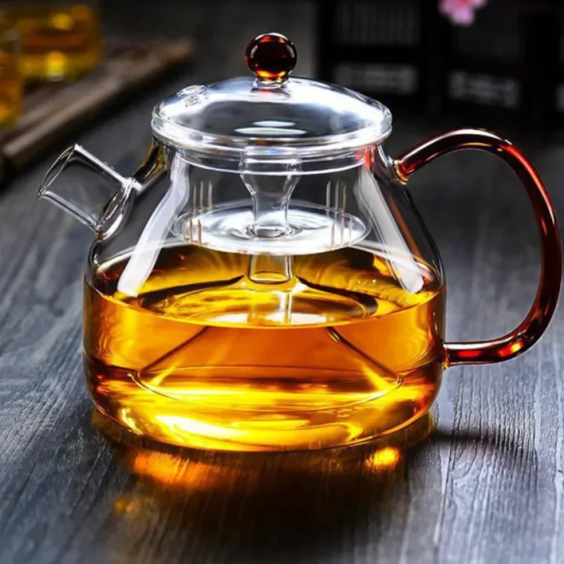 1.2L High borosilicate glass steaming teapot household large-capacity teapot short mouth boiling teapot