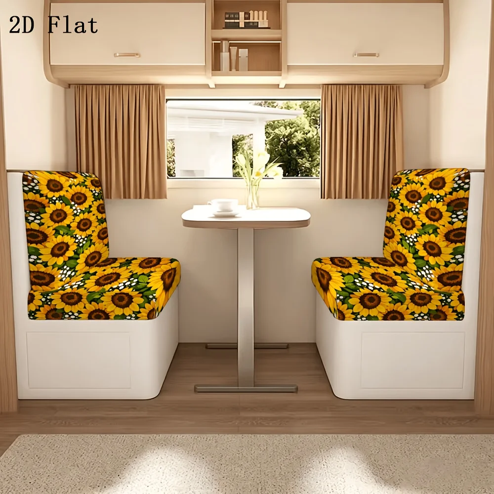 2pcs Farmhouse-style sunflower and daisy pattern elastic caravan sofa cover, suitable for decorating camping vehicles