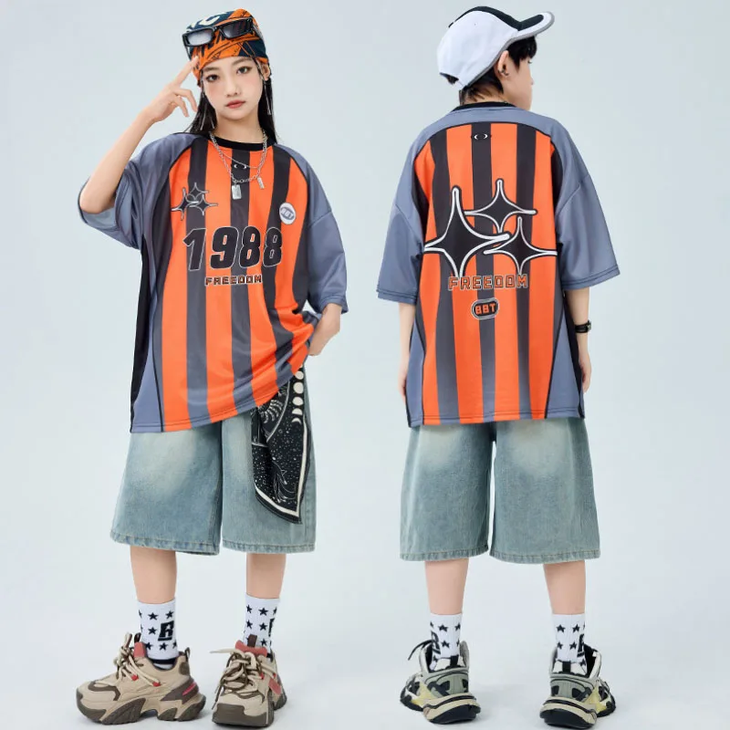 Hip Hop Ragazzi Maglietta a contrasto allentata Streetwear Pantaloni cargo Ragazze Street Dance Bambini Jazz K-pop Set di vestiti Costumi per bambini