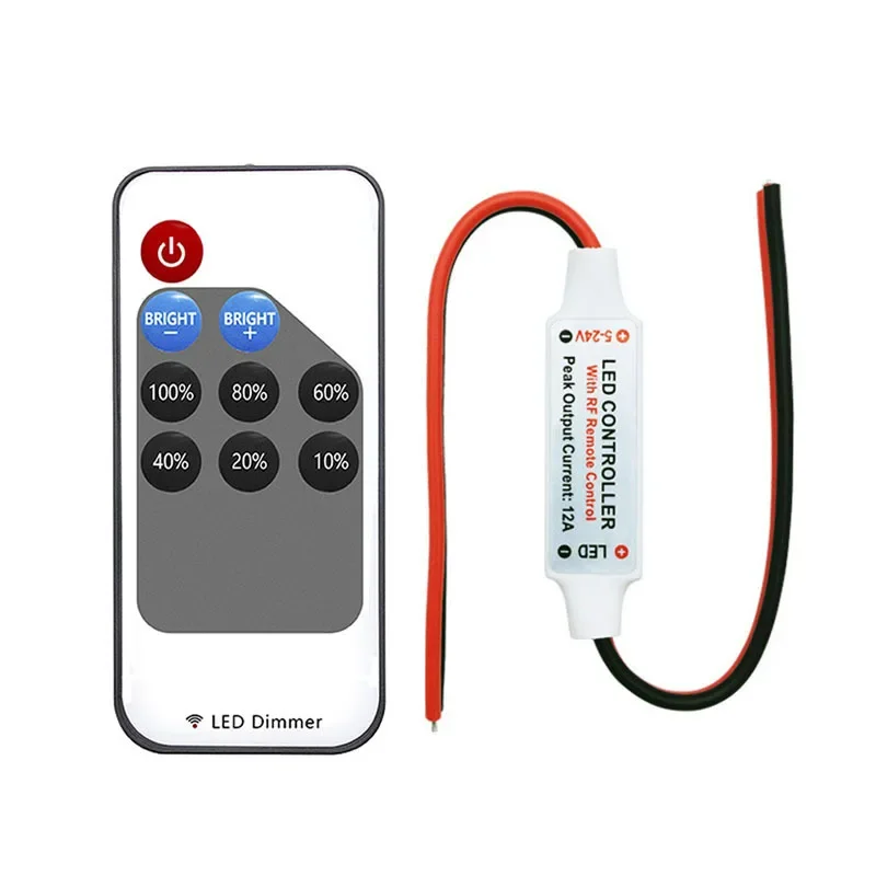 Mini LED Single Color Dimmer DC 5V 12V 24V 6A 5050 2835 Strip Lights Constant Voltage PWM Signal Controller with RF 9-Key Remote