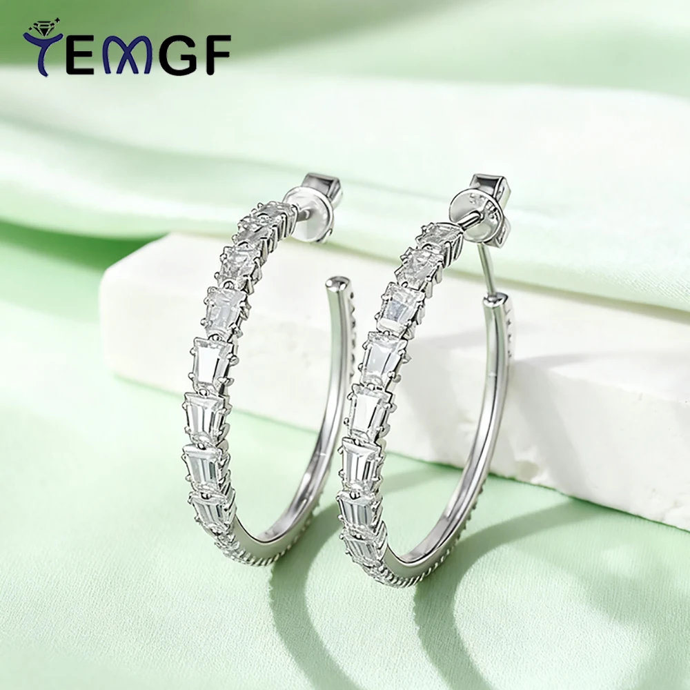 

TEMGF New Full Moissanite Earrings for Women S925 Silver Circle Earrings Sparkling Ear Fine Jewelry Gifts Can Pass the Test