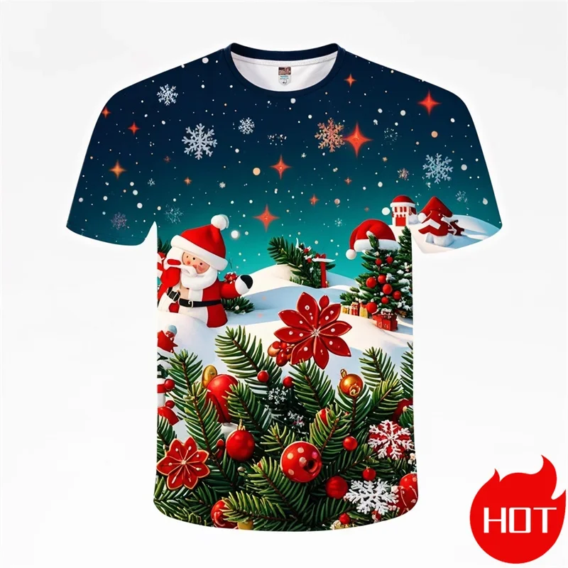 

2024 New Hot Christmas Men's T-shirt 3D Printed Santa Claus Print Short Sleeve Large Size Loose Comfortable Breathable Top