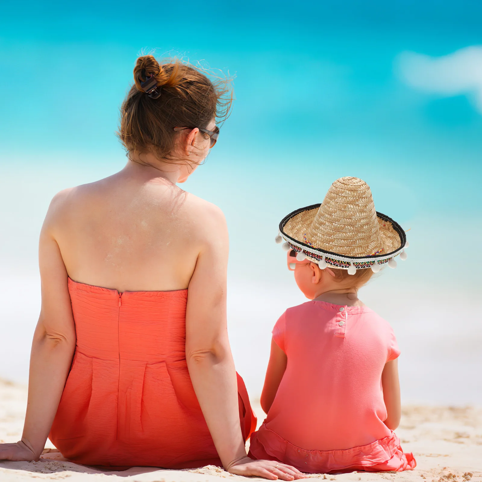 

Pompom Mexican Straw Hat Hawaiian Style Dressing Prop Summer Beach Vacation Party Supplies 20cm Grass Color Mexican Straw Hat