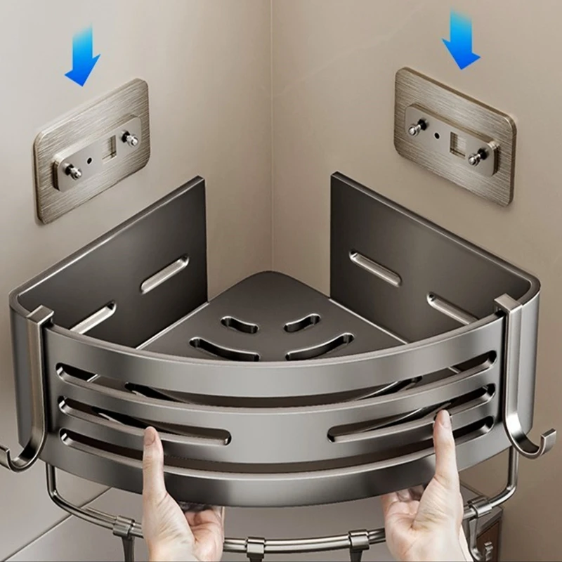 No Drill Sticker Walls for Installation Aluminum Bathroom Shelf Shelves Shampoo Rack Storage Holder Kitchen Organizer Rack
