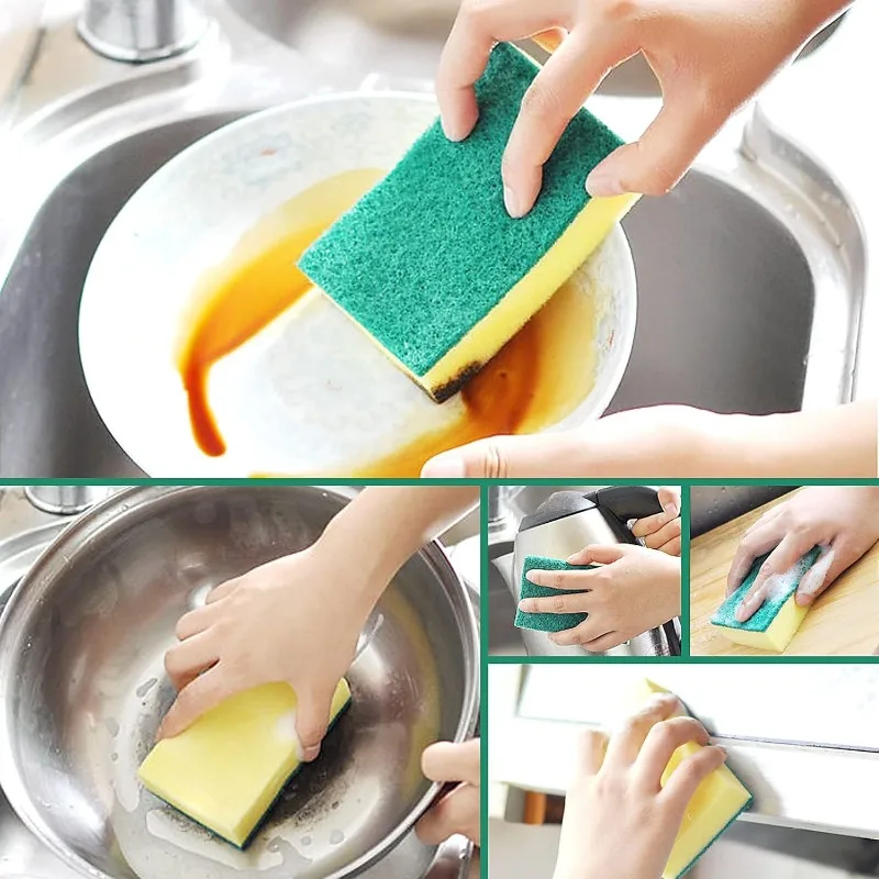 100/5Pcs Kitchen Dishwashing Sponge Soft Absorbent Clean Rub Pot Rust Scouring Pad Removing Scouring Pad Cleaning Brush Sponge