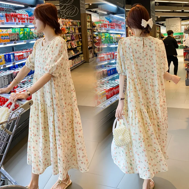 

2023 Maternity Woman Dress Pregnancy Dresses Mama Clothes Wear Floral Loose Pregnant Womens Long Clothing Fashion Gowns M-2XL