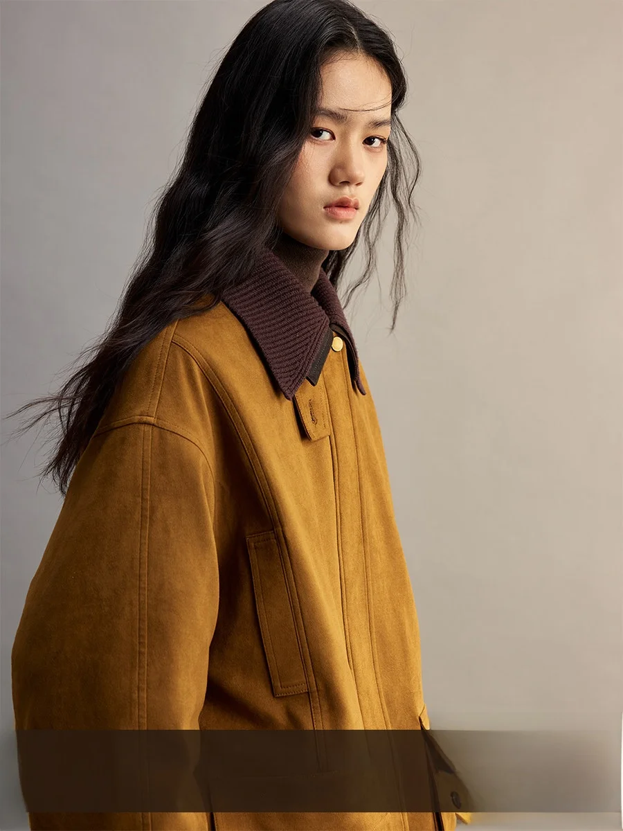 

Зимняя рабочая куртка CAREMIND в ретро-стиле с контрастными цветами, утепленная замшевая куртка с гусиным пухом для женщин