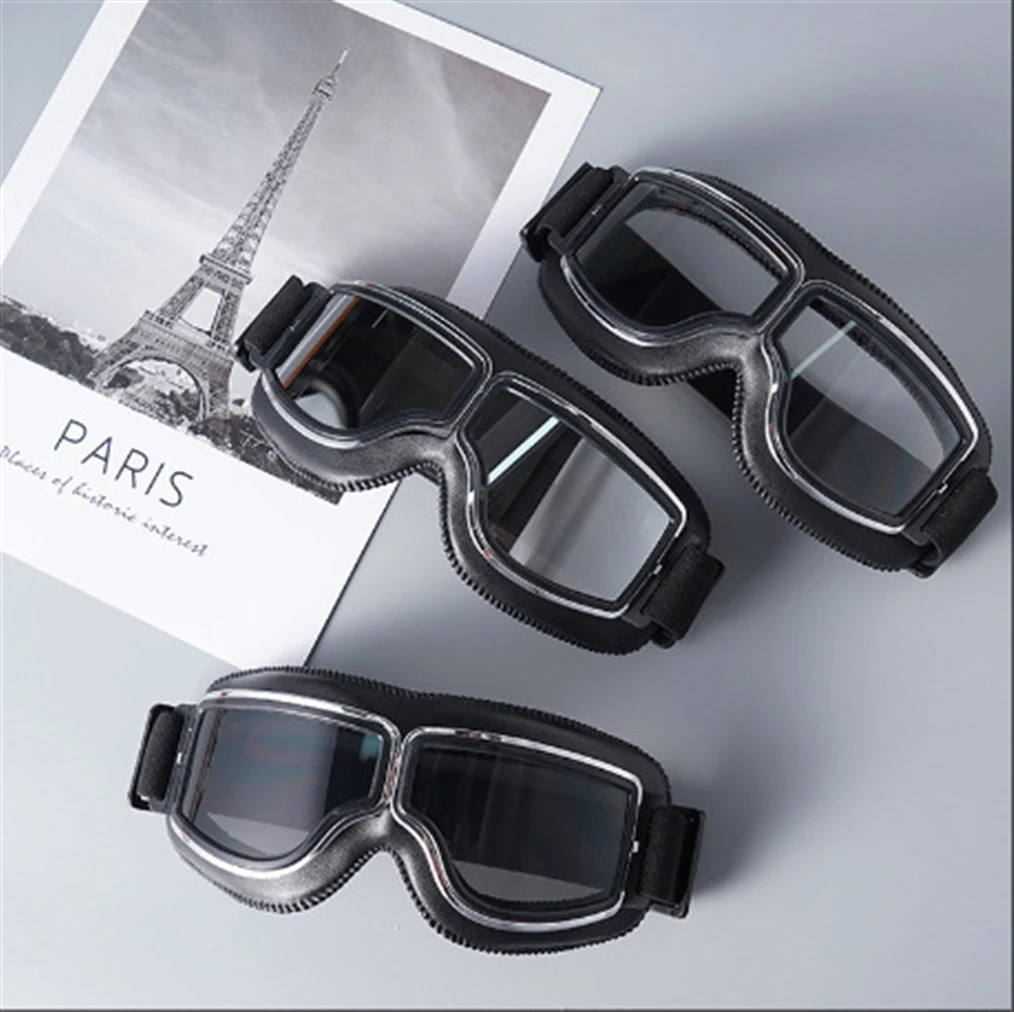 Motorcycle Glasses Windproof Motorcycle Helmet Glasses Sunglasses Retro Universal Folding Leather Retro Motorcycle Accessories