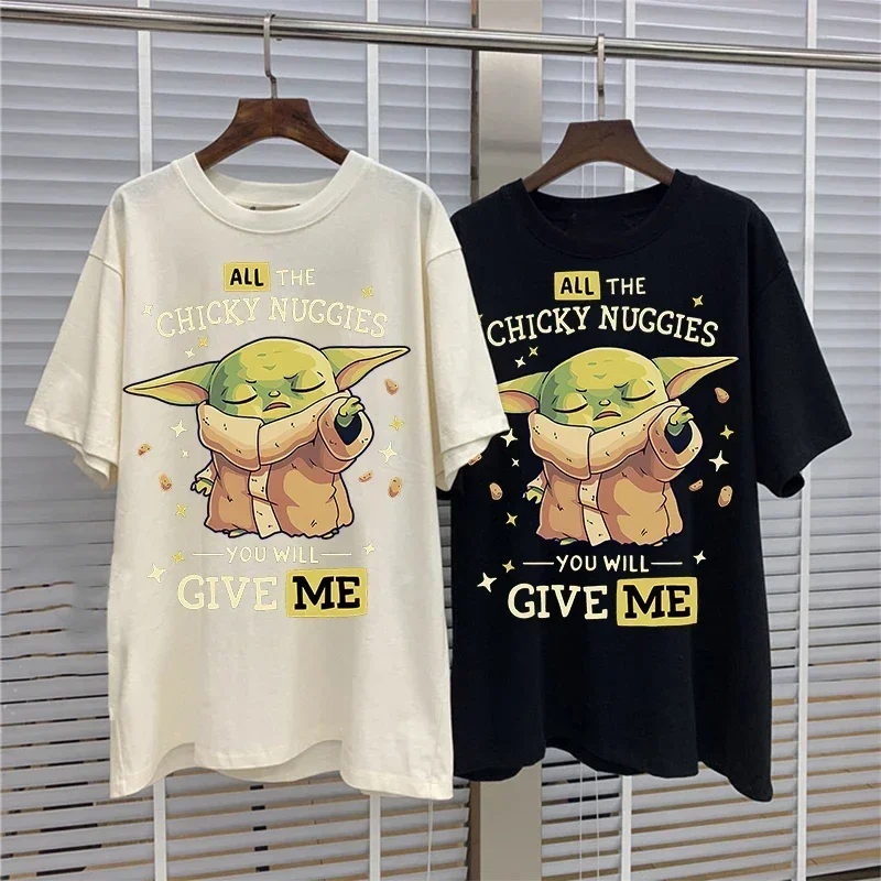 Women T-shirt Chic Fashion Cute Mandalorian Baby Yoda Cartoon Print Short Sleeve Tee Shirt Couple Unisex Harajuku Top Clothing