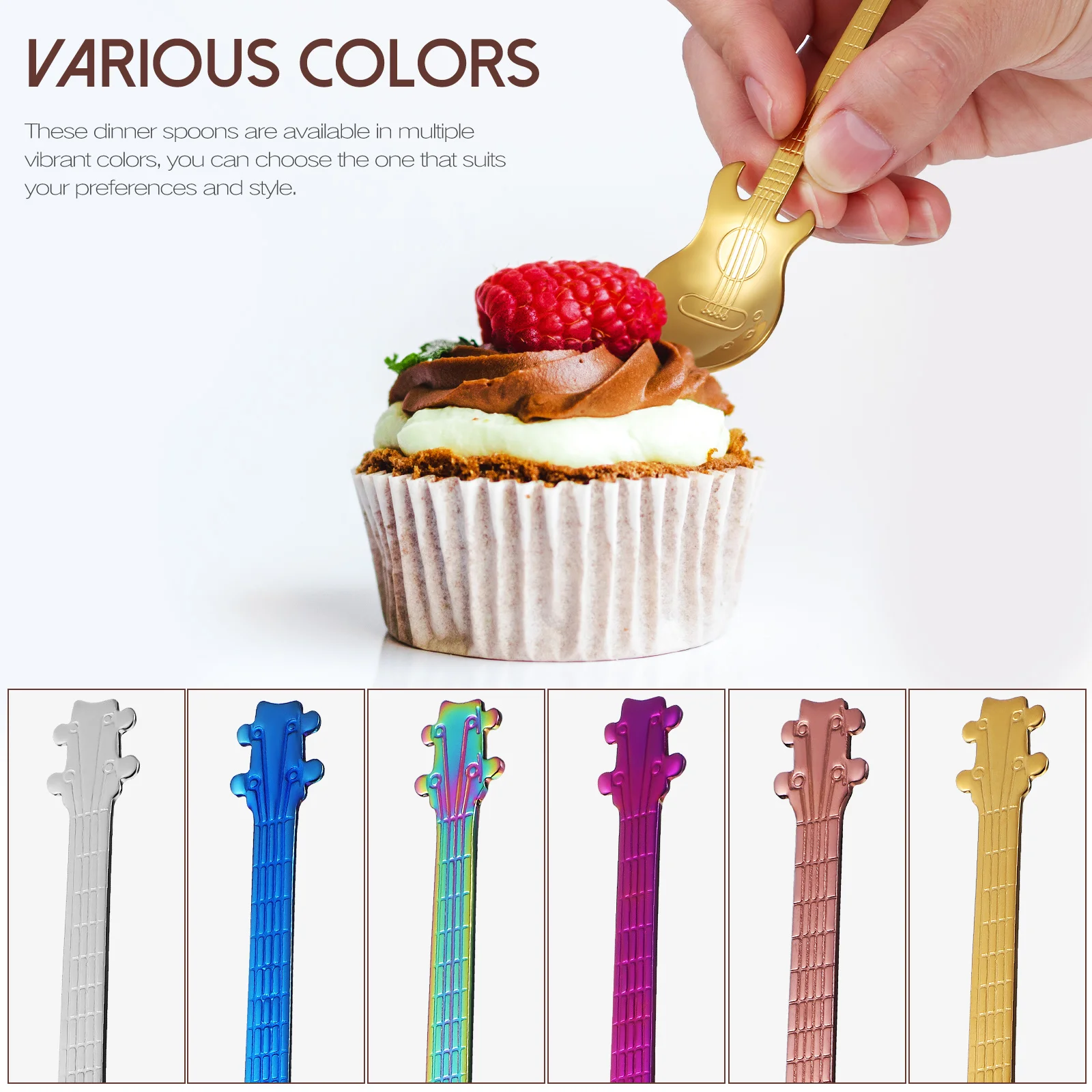 

6pcs Guitar Shaped Stainless Steel Coffee Stir Spoons Unique Design Colorful Dinner Dessert Soup Spoons Ergonomic Grip Flatware