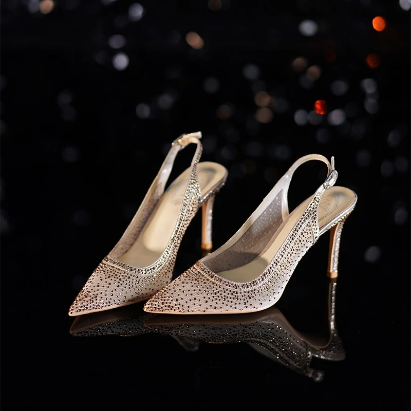 

Rhinestone Transparent New Sandals High Heels Women's Wedding Shoes Design tTmperament Slippers Lady's Shoes