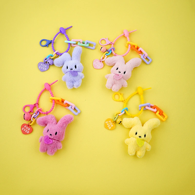 Kawaii Plush Rabbit Keychain Lovely Cartoon Bunny Heart Keyring Cute Bag Pendant Car Key Holder For Girl Gifts