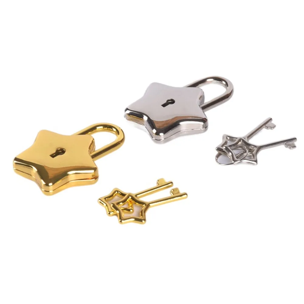 Mini Gold Star Shape Padlock Silvery Classic Vintage Style LOCK Cute Star Key Notebook Padlock Luggage