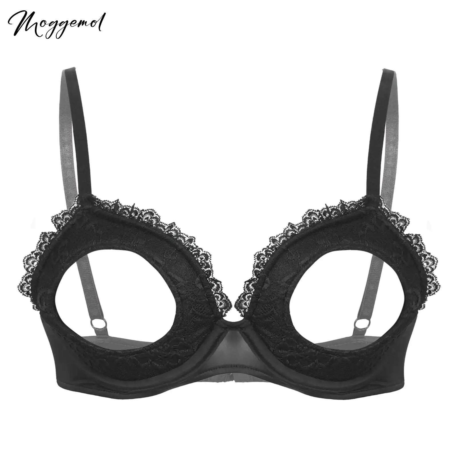 

Womens Open Cups Padded Underwired Bra Tops Adjustable Straps Hollow Out Lace Brassiere Sexy Cupless Bra Tops Push Up Underwear