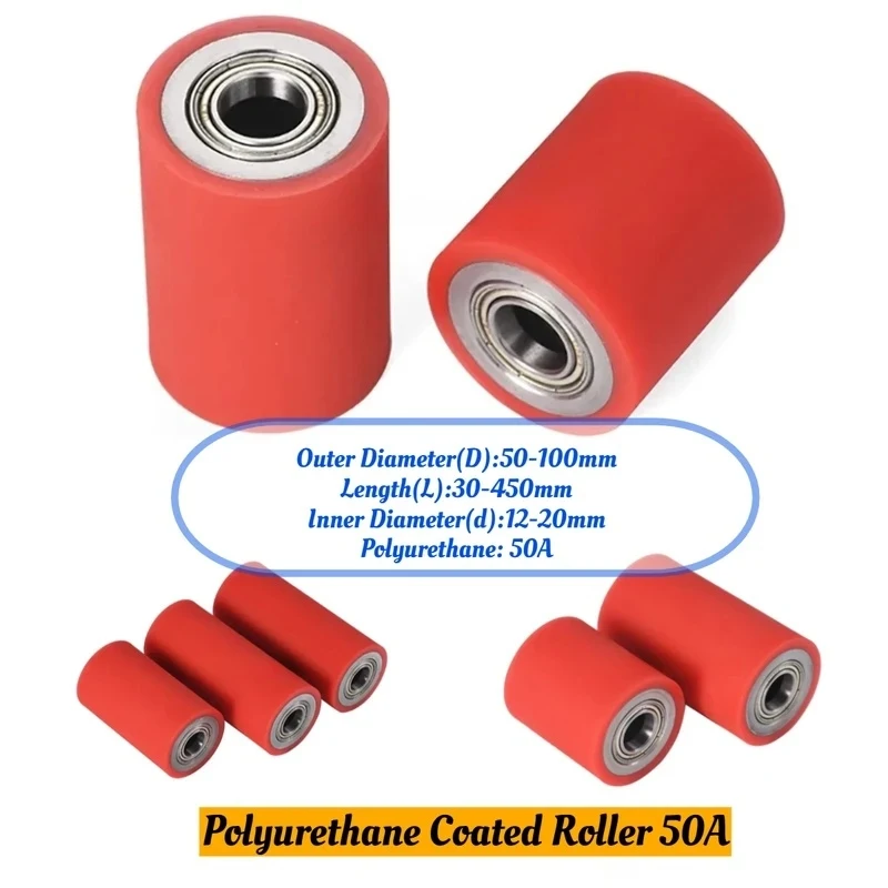 Heavy Duty PU 50A Roller OD50-100mm / Double Bearing Non-Powered Idler Wheel - Wear-Resistant Polyurethane Conveyor Accessory