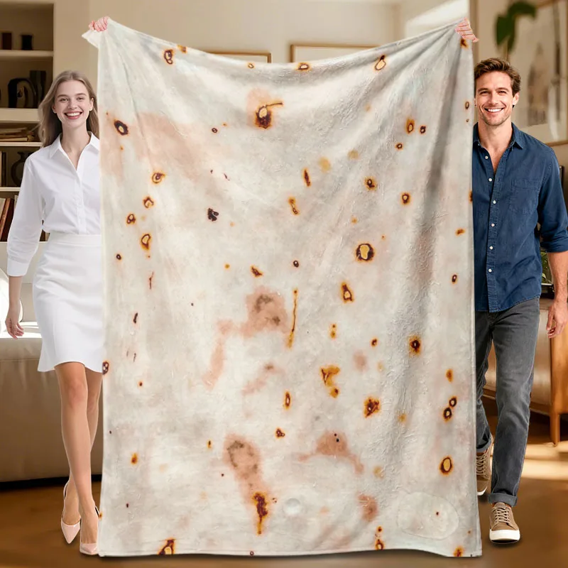 1 piece tortilla-themed beige flannel blanket, soft, suitable for sofa, bed, office, all-season use.