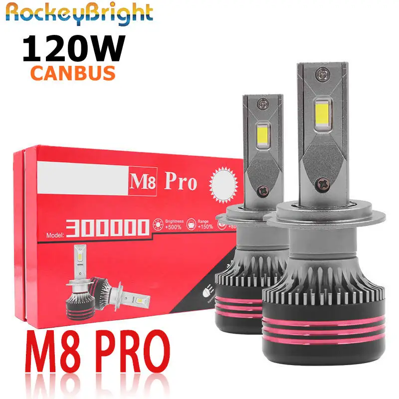 M8 Pro 120W 12000LM H7 LED Headlight Bulb H8 H11 6000K 12V 24V Universal Car LED Headlight Kit CANBUS Error Free