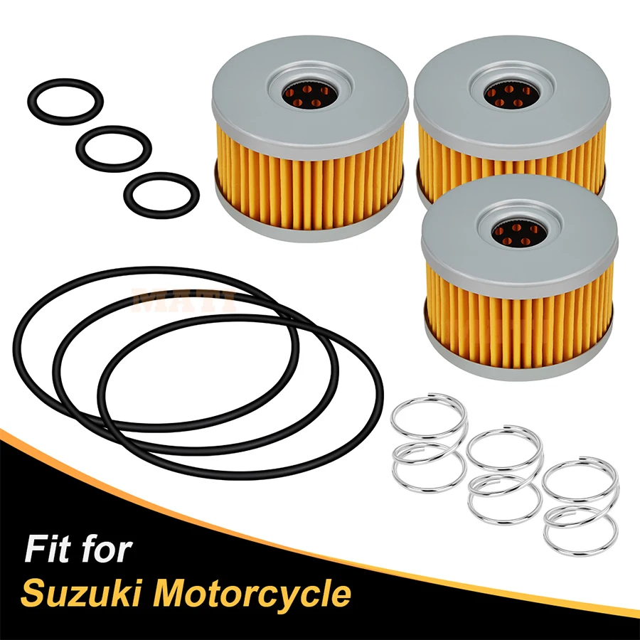 3Pcs Oil Filter & O-ring Spring Kit 16510-37450 For Suzuki Savage 650 LS650 DR650S SP500 SP600 DR650SM DR650SE 1981-2023