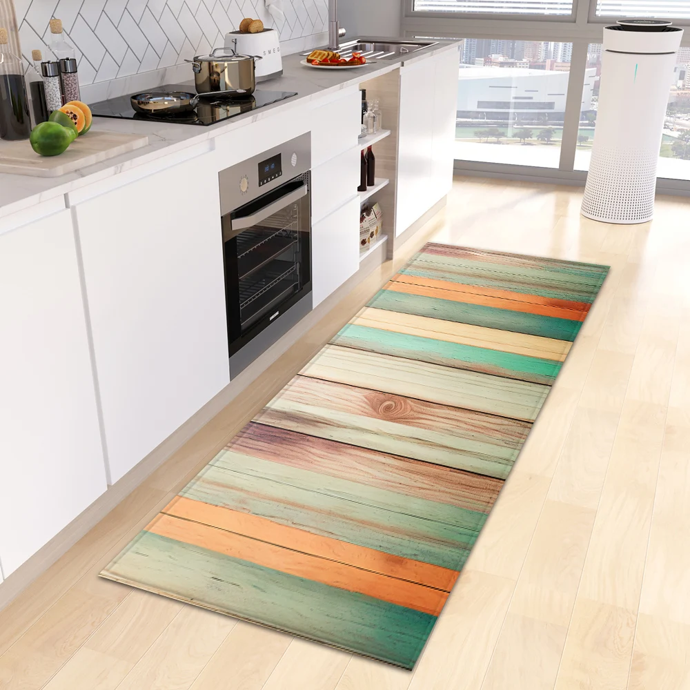 Wood Grain Kitchen Rug Entrance Doormat Bath Non-Slip Foot Mat Custom House Bedroom Living Room Floor Hallway Decoration Carpet