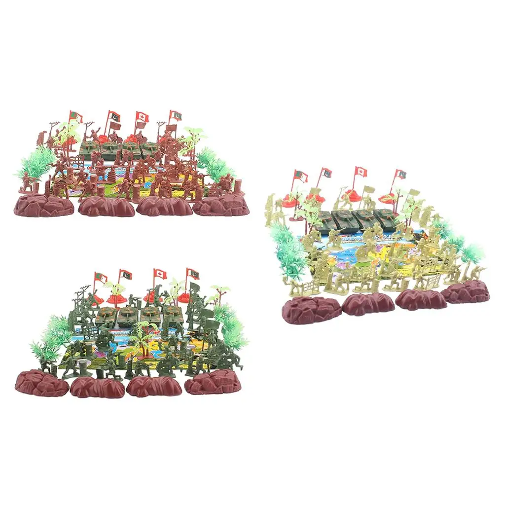 Ensemble de figurines militaires en plastique, jeu de soldats, 4 drapeaux, 2 po, 52x