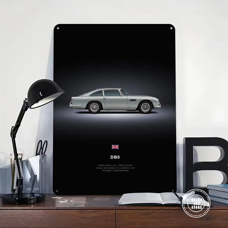 Sports Car Martin DB5 Metal Poster Customized Wall Art Retro Vintage Tinplate Signs for Man Cave Luxury Home Decor Items Room