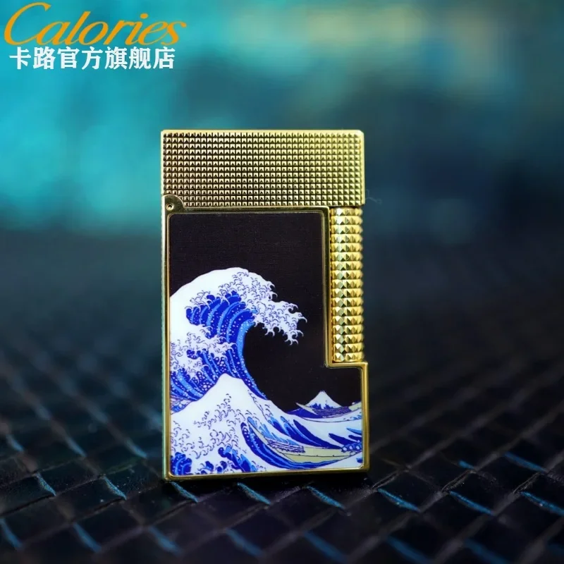 Calories Aloud Sound Inflatable Lighter Windproof Steel Sound Side Slip Brass Cigarette Lighting Tool Creative Surfing Pattern