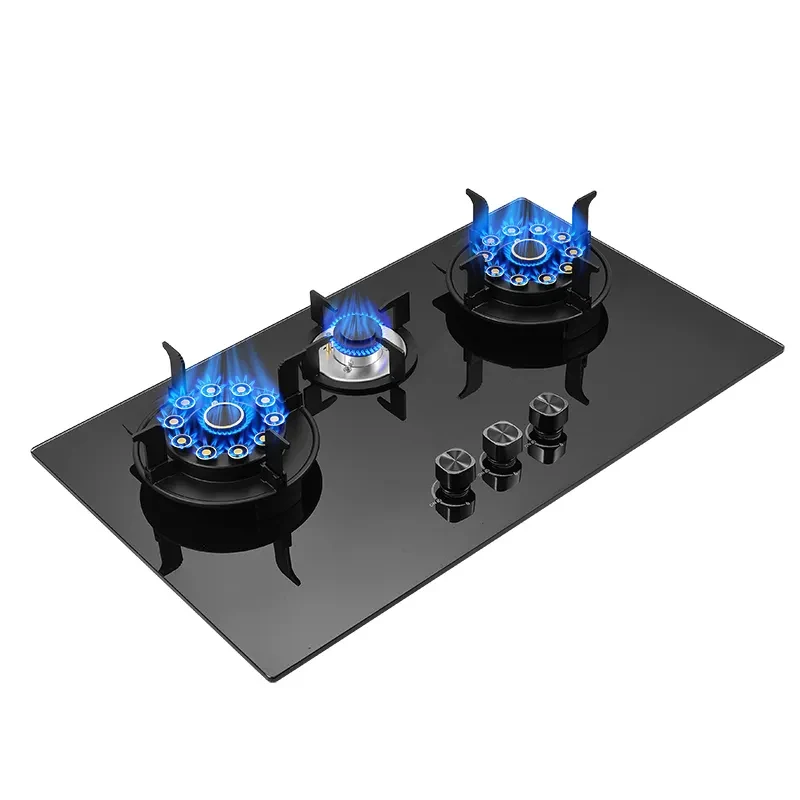 Fornello a gas bianco ribalta Piano cottura a gas GPL Piano cottura in vetro Batteria Fornello a gas a 3 fuochi per cucina