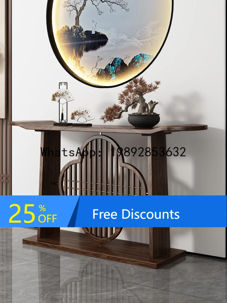 LYY New Chinese Style Entrance Table Black Walnut Wood Strip Case Living Room Offering Table Wall-Mounted Entryway Console