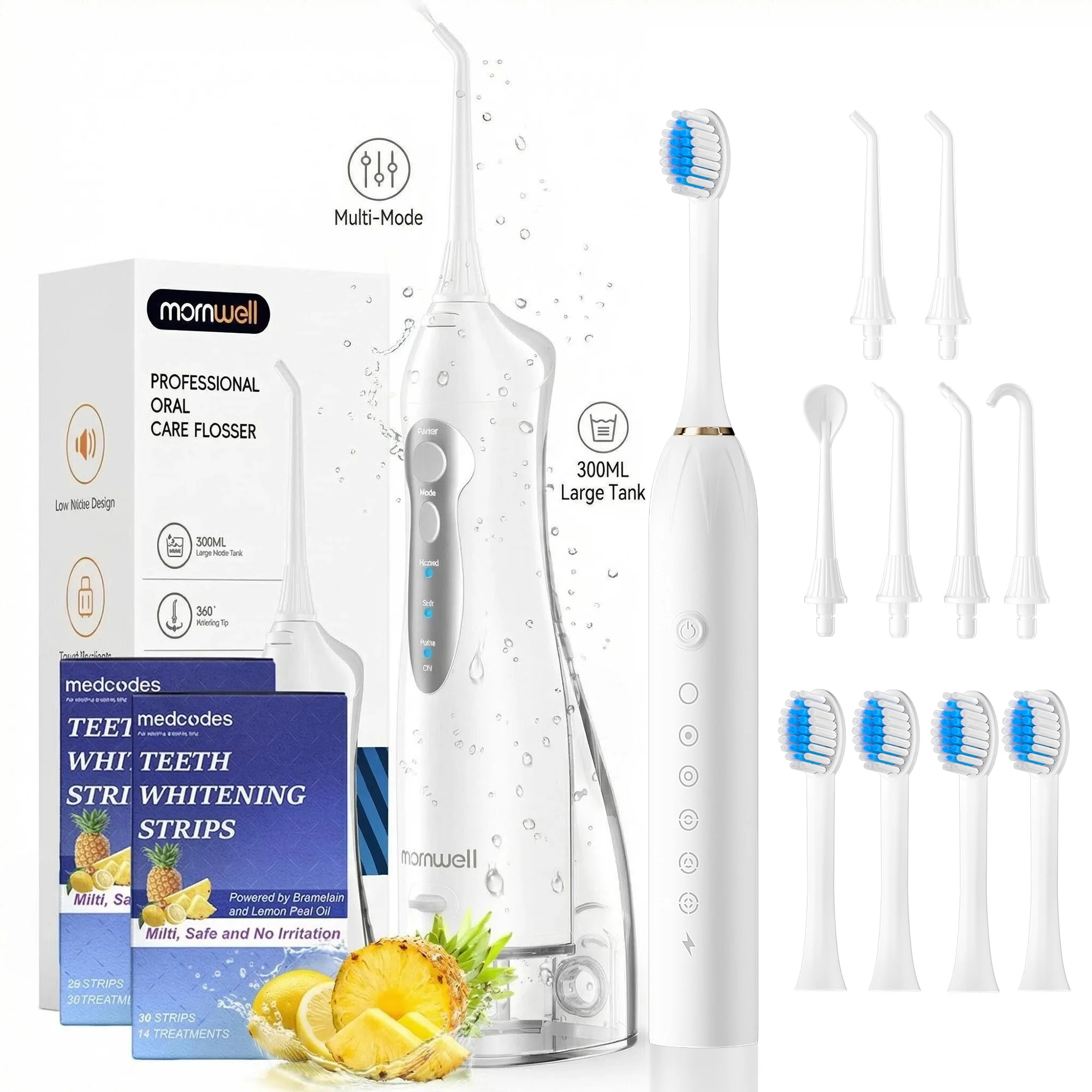 

Mornwell D52 & X3 Portable Water Flosser with Electric Toothbrush Combo: 2-in-1 Oral Clean Kit for Teeth, Braces, Gums Care