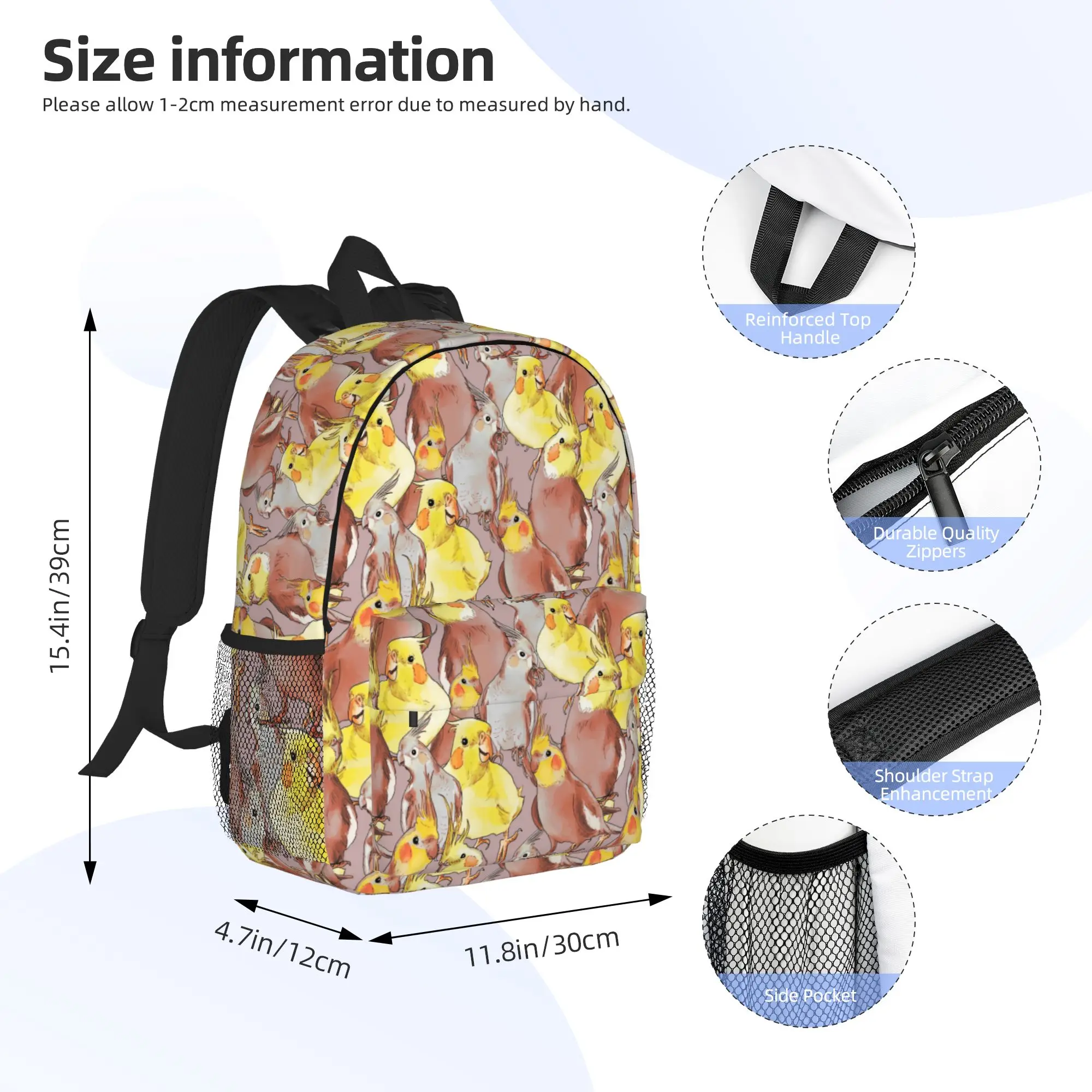 Cute Cockatiel Bird Pattern Backpack Hot Sale Daypack Large Capacity Boys Girls BookBag Shoulder Bags for Men Women School Bag