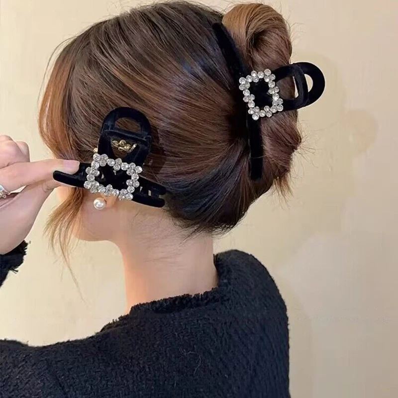 Retro Flock ing Kristall Haar Krallen Vintage große Platte Haars pange Verschluss Haarnadeln Haars pangen Kopf bedeckung für Frauen Haarschmuck neu