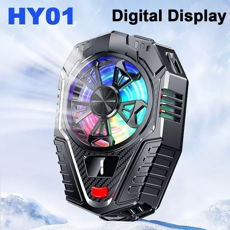 

HY01 Phone Cooler Semiconductor Cooling Fan Radiator 3 Gear Adjustable Digital Display Back-clip Heat Sink for IOS Android PUBG