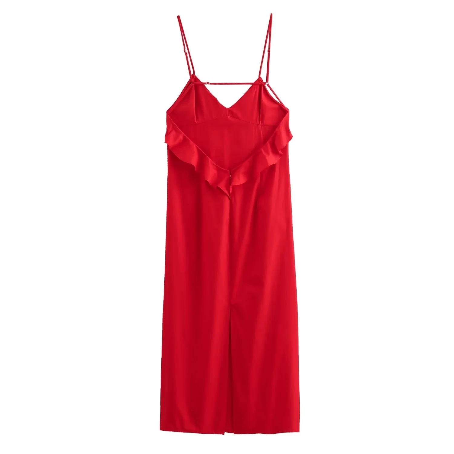 Faionable Red Layered Strapl Dr Women's Street Sle Spring 2024 Sexy Off-oulder Gown ZA 202404WMDR