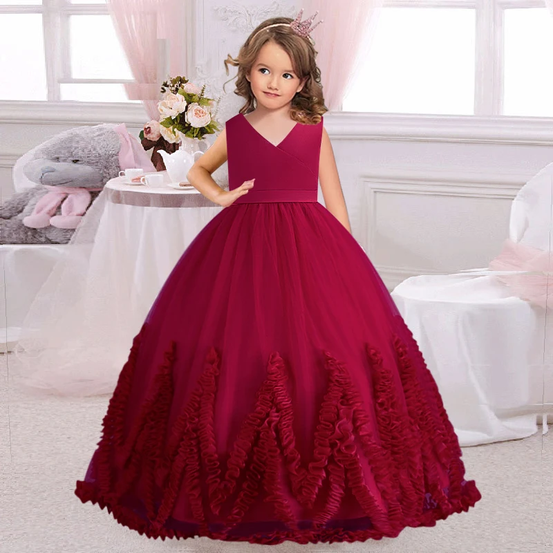 4-12T Girl Beaded Embroidery School Graduation Party Dress Flower Girl Birthday Supper Party First Formal Dinner Long Dress