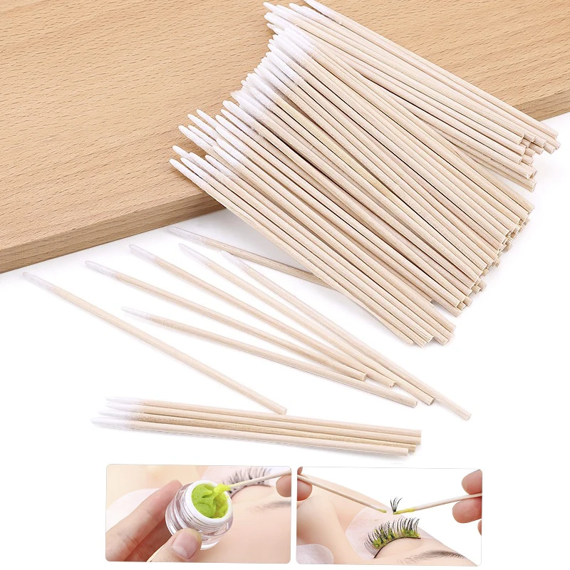 100 Stuks Wegwerp Houten Wattenstaafjes Stick Wimper Extension Tool Lijm Verwijderen Make-Up Tool Clean Stick Lash Accessorie