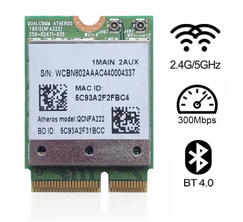2026 NGFF WiFi Card QCNFA222 AR5BWB222 Dual Band 300Mbps Bluetooth 4.0 Laptop Wlan Adapter