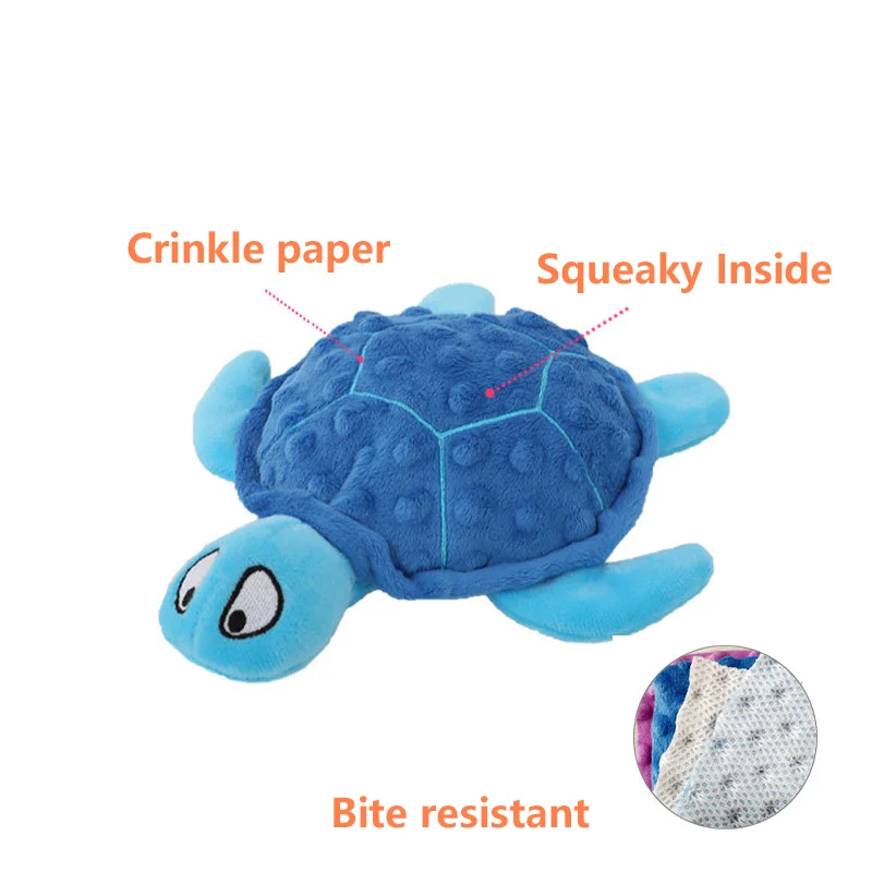 Dog Squeaky Toys Turtle Shape Plush Dog Cat Toy No Stuffing Crinkle Interactive Chew Toys for Small Large Dogs Puppy Plaything