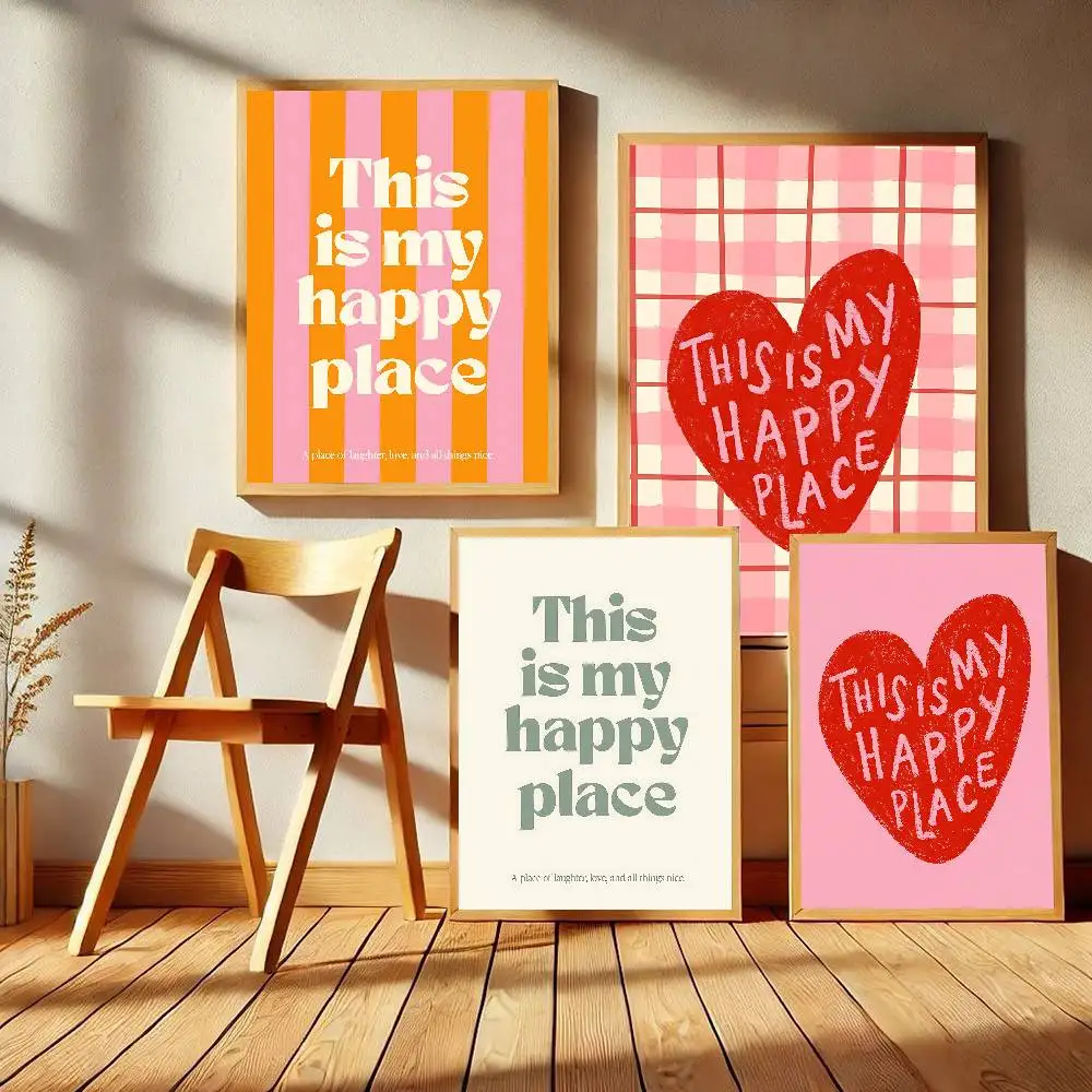 This Is My Happy Place Heart Quote Self-adhesive Art Poster Retro Kraft Paper Sticker DIY Room Bar Cafe Stickers Wall Painting