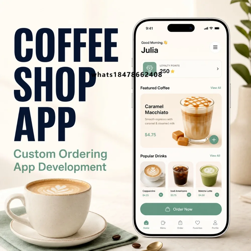 Coffee Shop Cafe Ordering App Development for IOS and Android with Menu Display Online Payment and Loyalty Card System