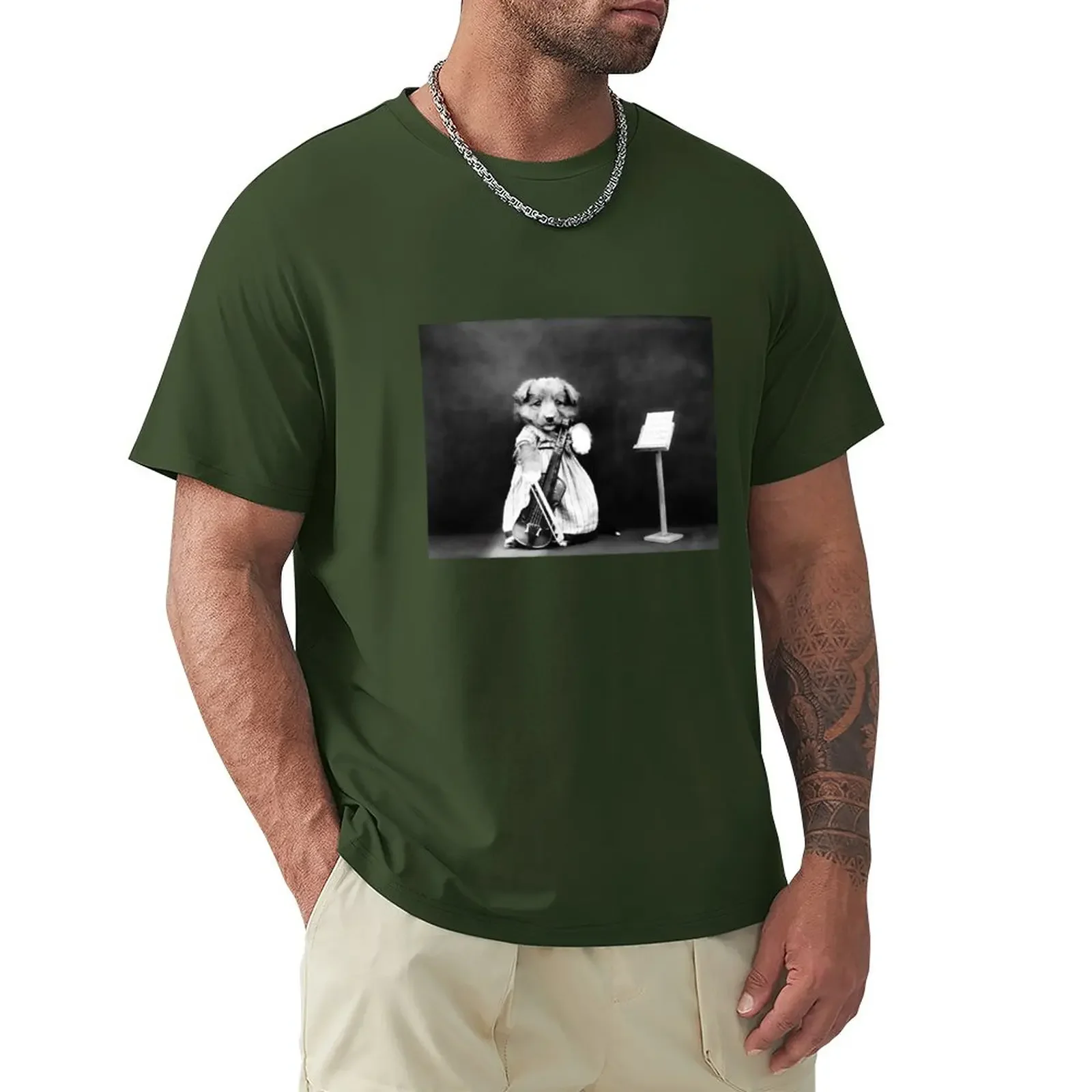 Puppy Playing Cello - The Fiddler - Harry Whittier Frees T-Shirt heavyweights anime Aesthetic clothing mens cotton t shirts