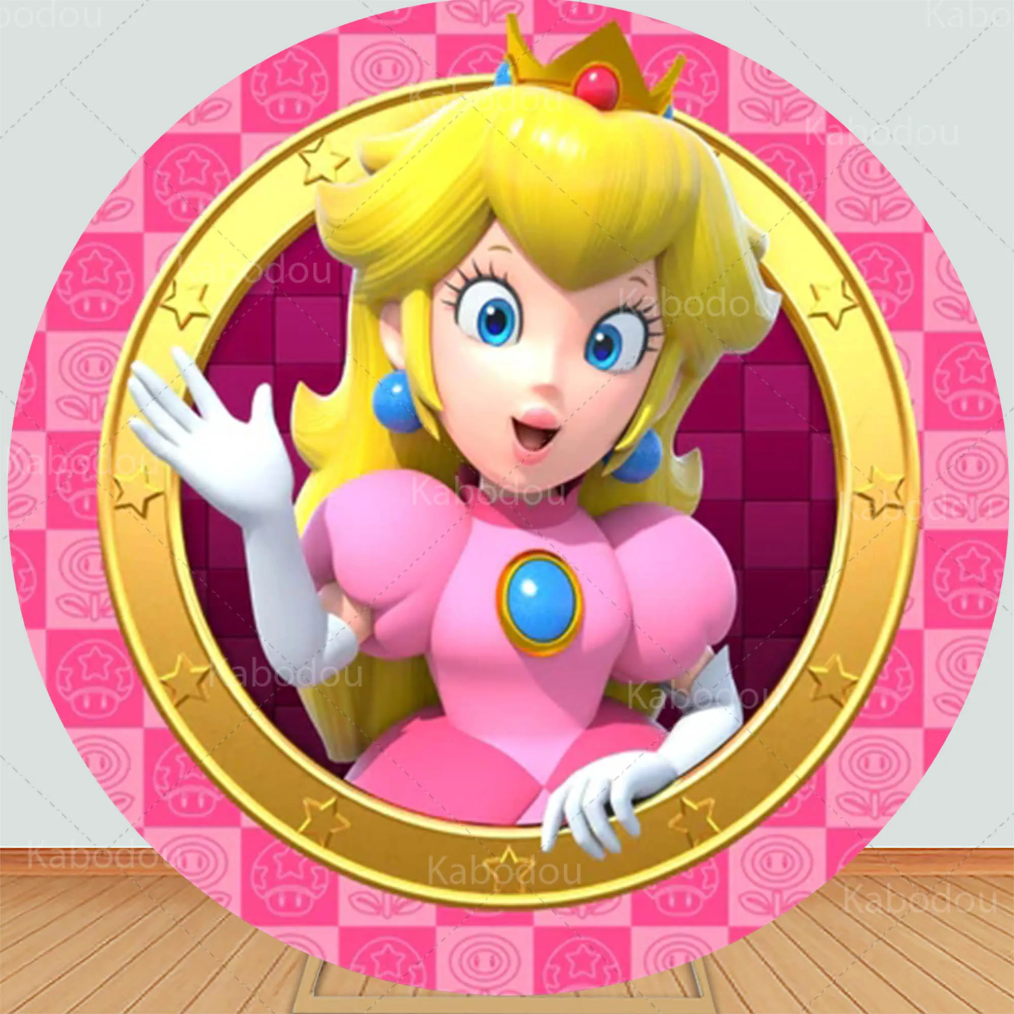 Peach Princess Round Pink Backdrop Super Mario Theme Girls Birthday Decoration Cover Photography Background Baby Shower Props