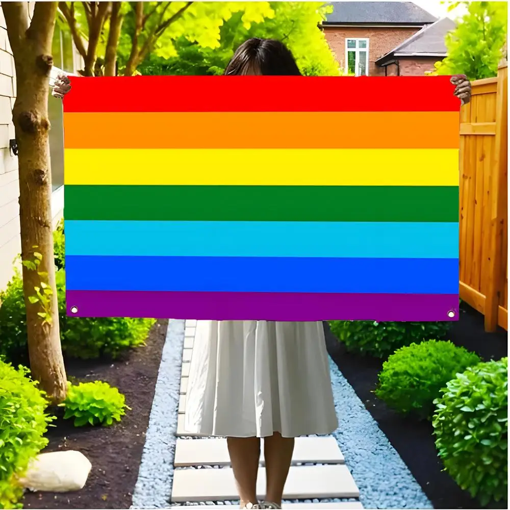 Trendy Colorful United L-LGBT Pride Flags Borderless four-ring ornament indoor outdoor decoration effortless to hang