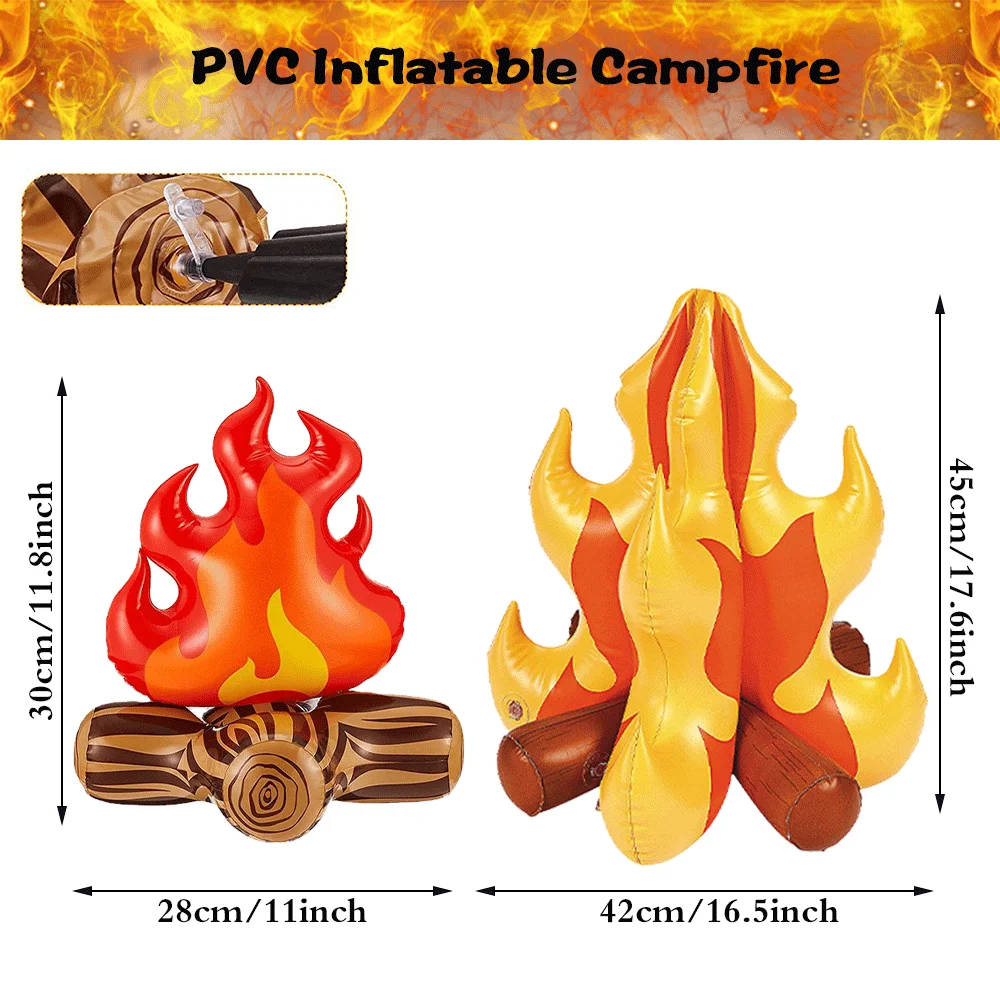 3D Simulation Campfire Charcoal Flame Lamp Cardboard Campfire PVC Inflatable Flame Halloween Christmas Birthday Party Decoration